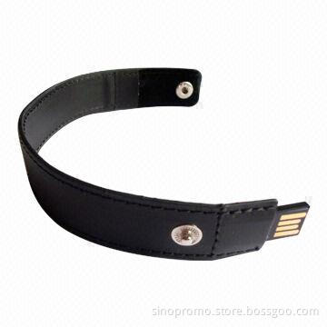 Leather Wristband USB Disk with Snap-fastener, Sized 225 x 20mm